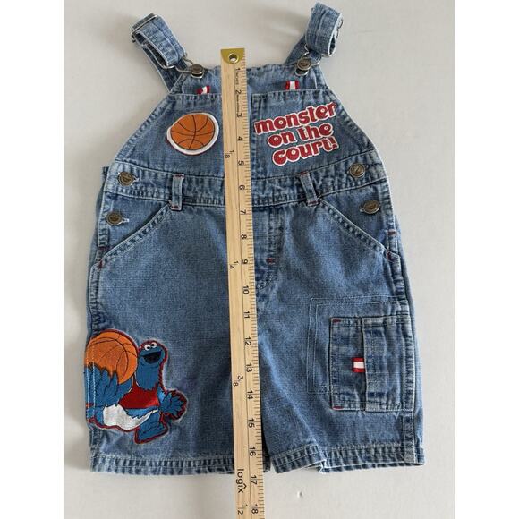 Sesame Street Vintage Denim Cookie Monster Short Overalls Size 3 T Basketball - Picture 11 of 13